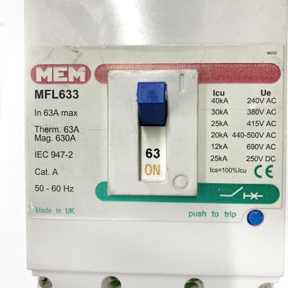 MEM MFL633 Bill TLF633 63A 63 Amp 3 Pole Phase MCCB MCB Circuit Breaker